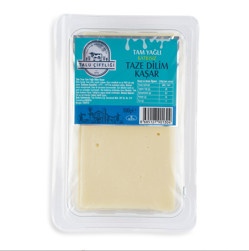 TALU ÇİFTLİĞİ TAM YAĞLI TAZE DİLİMLİ KAŞAR PEYNİRİ 500 GR