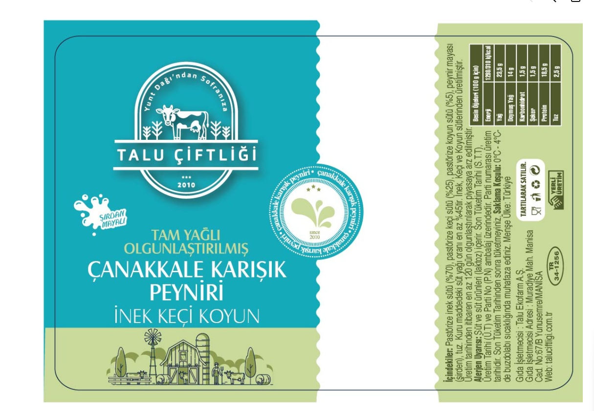 Talu Koyun-Keçi-İnek Ezine Peyniri 500 gr